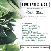 Clear Blend Face Oil Natural Ingredients List Four Ladies & Co Clarifying Cleansing Renewing