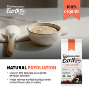 Diatomaceous Earth product with a bowl of powder and packaging on a neutral background