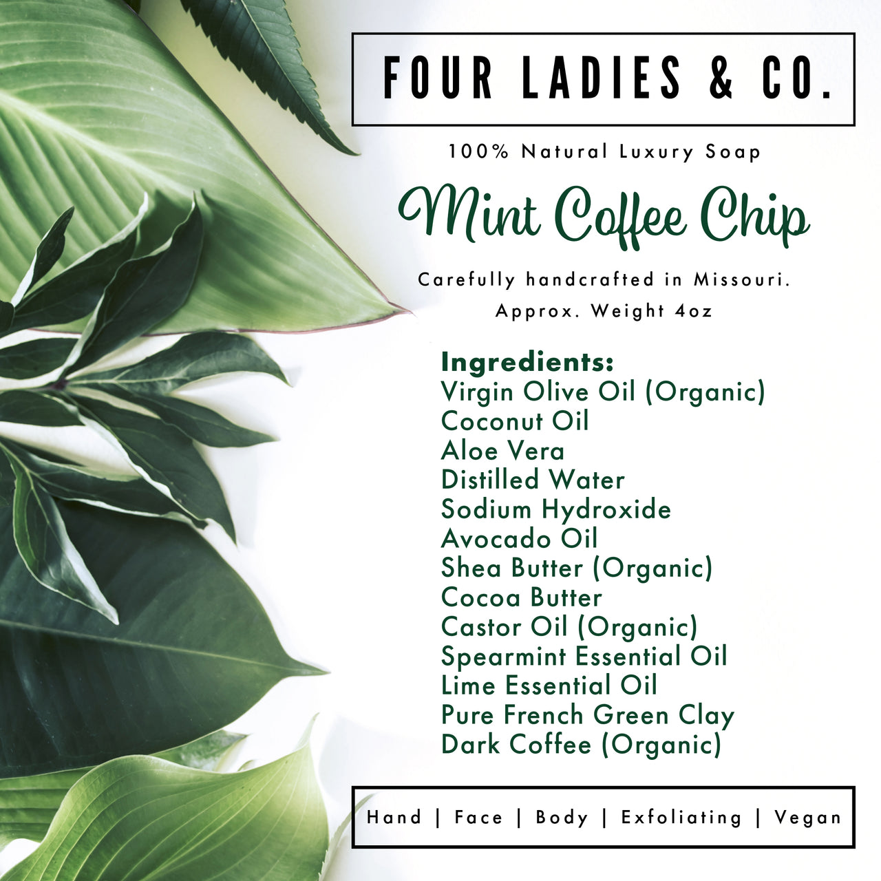 Four Ladies & Co - Mint Coffee Chip Bar Soap