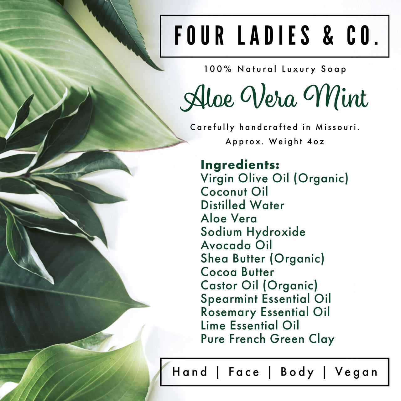 Four Ladies & Co - Aloe Vera Mint Bar Soap