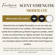 Fontana Candle Co. scented strength indicator with text explaining scent strength and essential oil flammability.