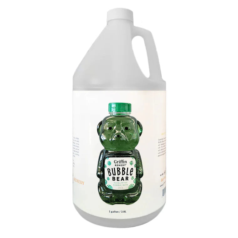 Gallon jug of Bubble Bear with a bear-shaped bottle on a white background