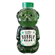 Green bear-shaped bottle of Griffin Remedy Bubble Bear on a white background