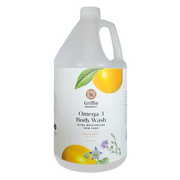 Griffin Remedy Omega-3 Body Wash bottle with lemon and flower graphics on a white background