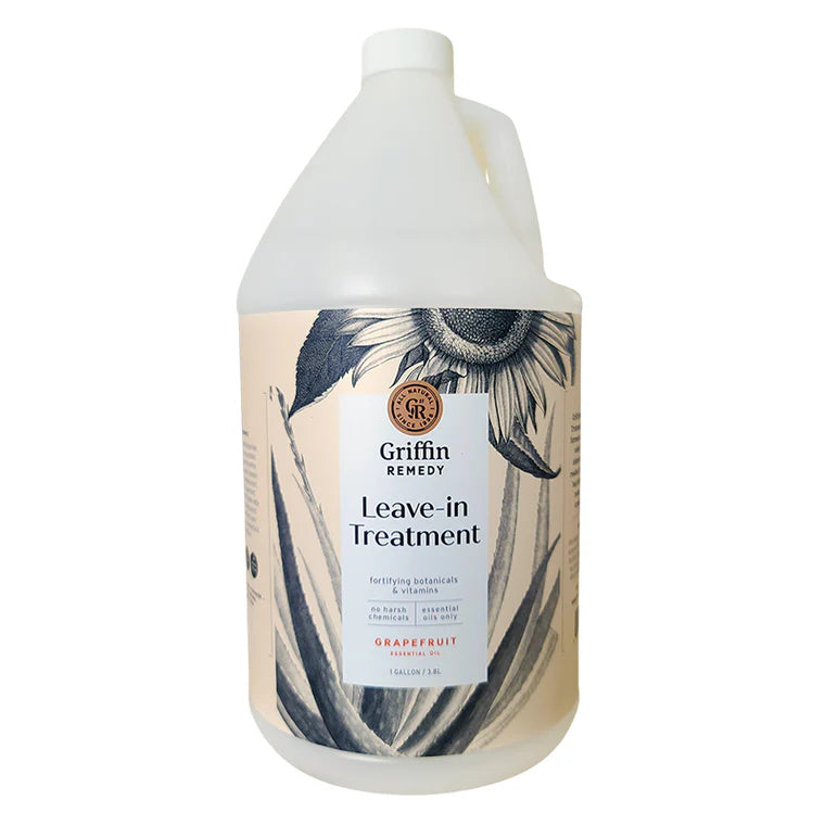 Griffin Remedy leave-in treatment bottle with a sunflower design on a white background