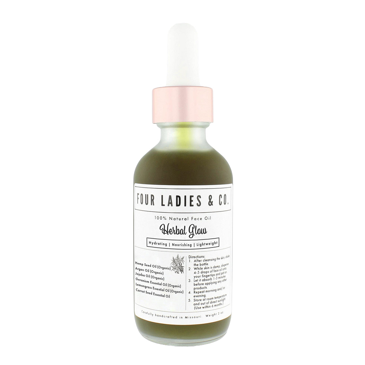 Herbal Glow Face Oil Natural Ingredients Four Ladies & Co Hydrating Nourishing Lightweight