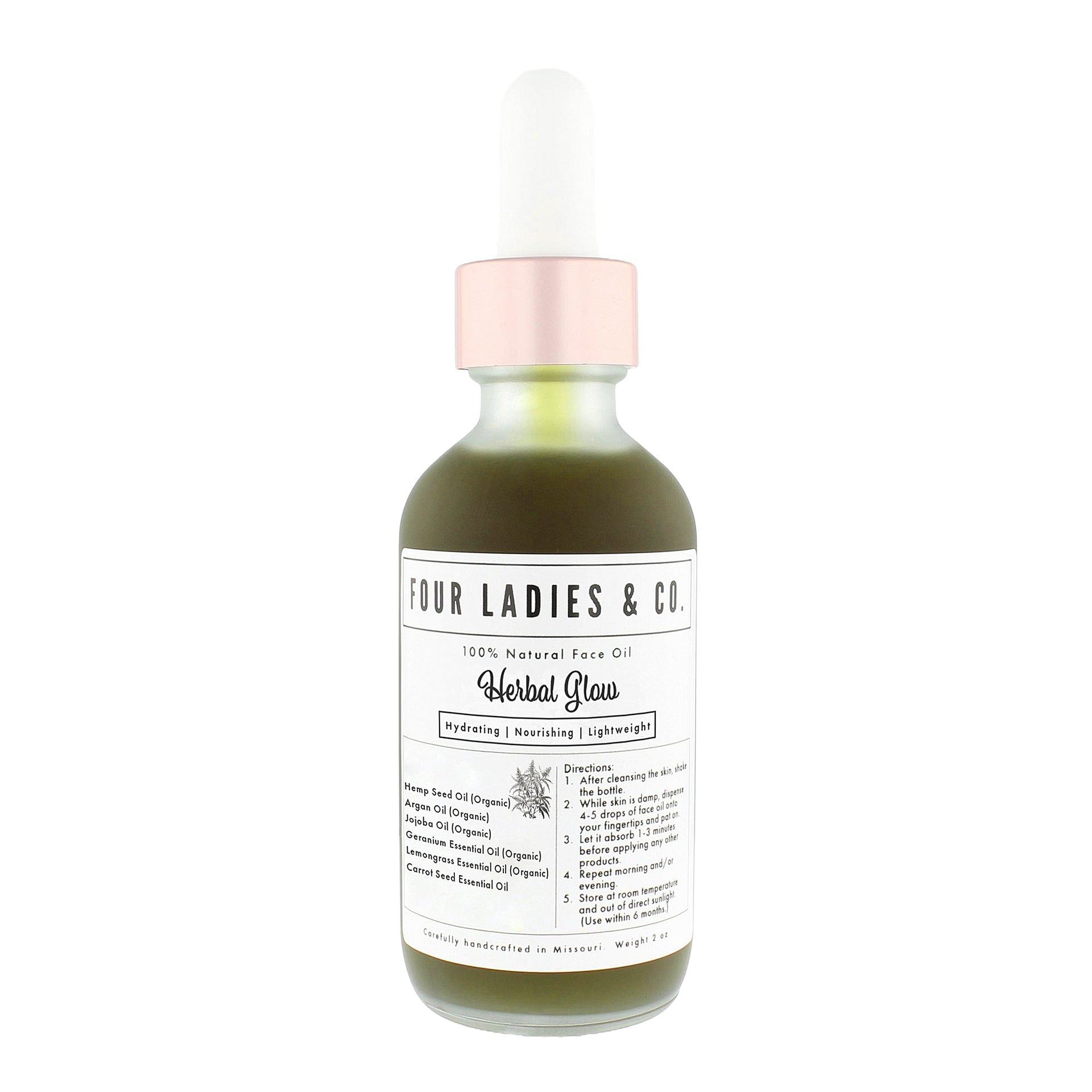 Herbal Glow Face Oil Natural Ingredients Four Ladies & Co Hydrating Nourishing Lightweight