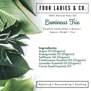 Luminous Trio Face Oil Natural Ingredients List Four Ladies & Co Hydrating Rejuvenating Soothing