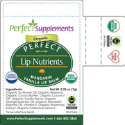 Label of Perfect Supplements Organic Perfect Lip Nutrients Mandarin Vanilla Lip Balm