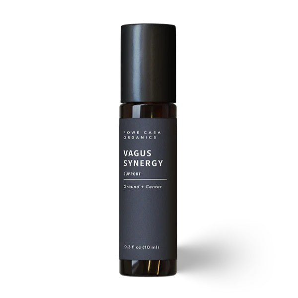 Black bottle labeled 'Vagus Synergy' on a white background