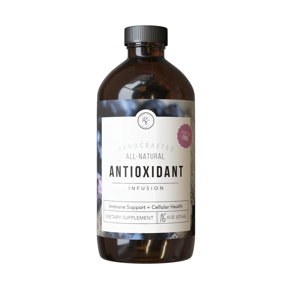 Rowe Casa Brown bottle of all-natural antioxidant infusion on a white background