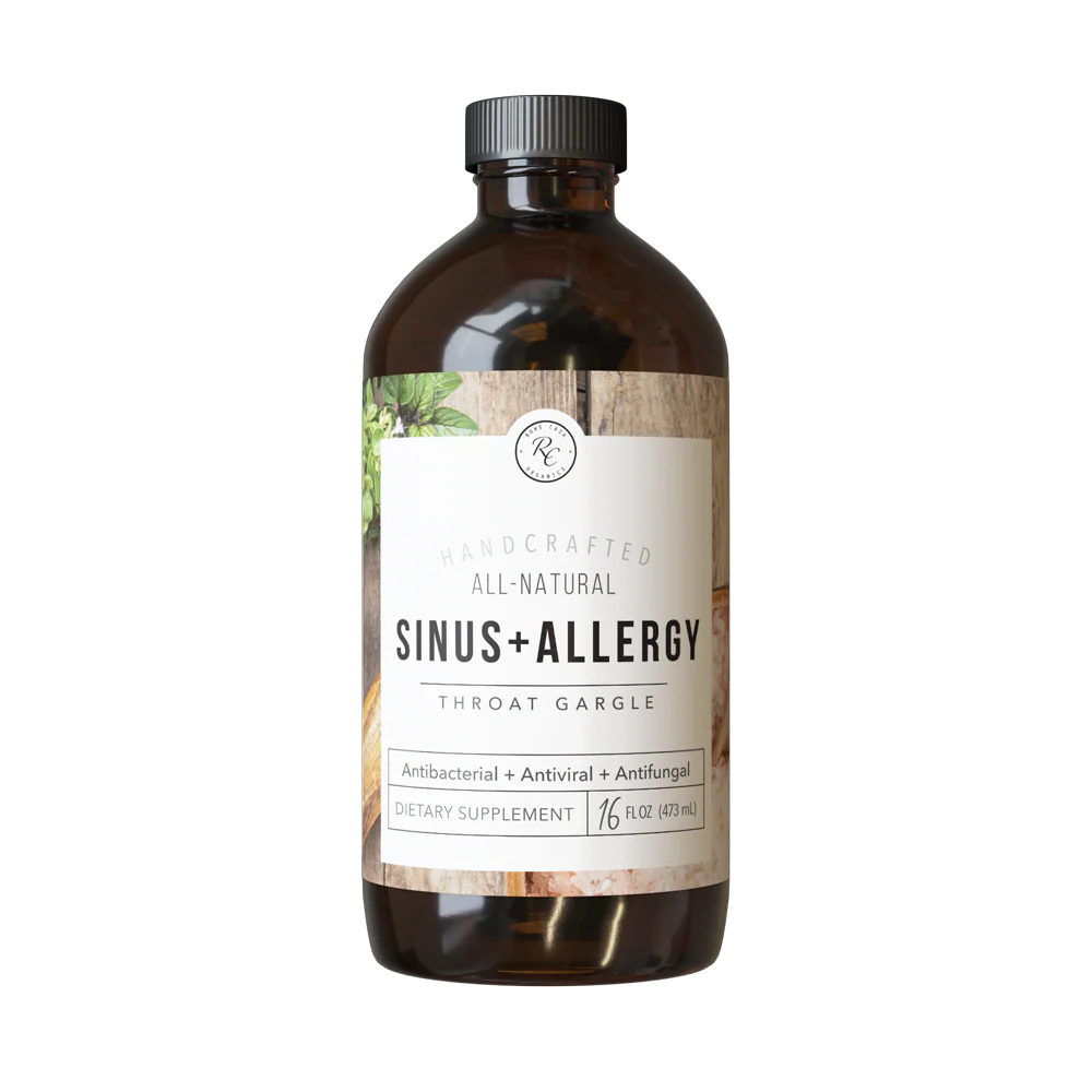 Rowe Casa Bottle of sinus and allergy throat gargle on a white background