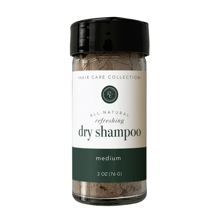 Rowe Casa All-natural dry shampoo bottle with a black cap on a white background for medium hair.