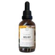 Rowe Casa Bottle of 'Relief' dietary supplement with a dropper on a white background