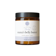 Jar of 'mama's belly butter' on a white background