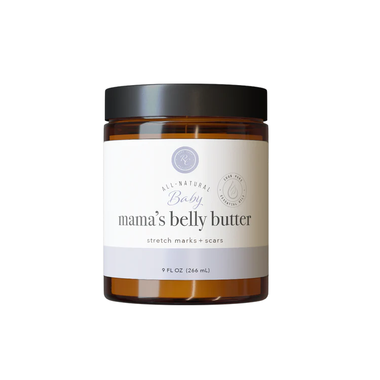 Jar of 'mama's belly butter' on a white background
