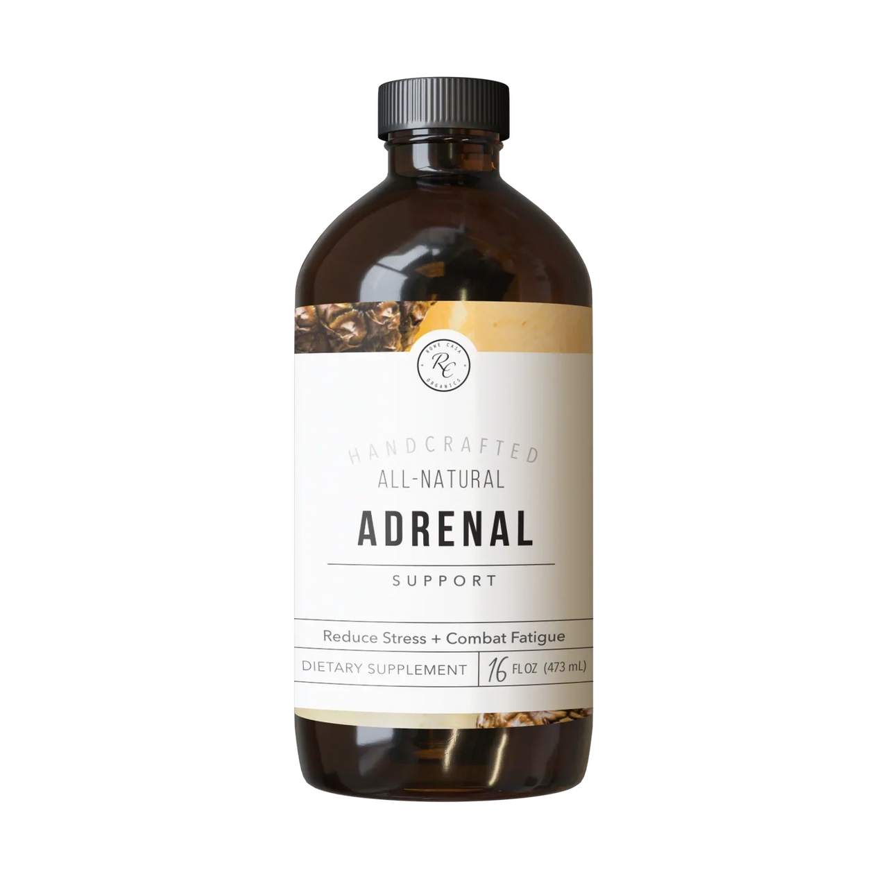 Rowe Casa Brown bottle of 'Adrenal Support' dietary supplement on a white background