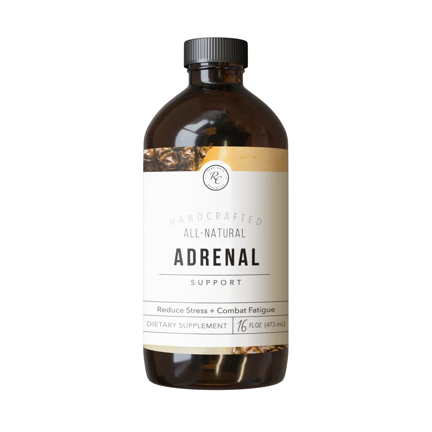 Rowe Casa Brown bottle of 'Adrenal Support' dietary supplement on a white background