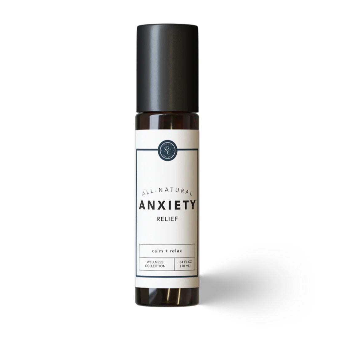 Roll-on bottle labeled 'All Natural Anxiety Relief' on a white background