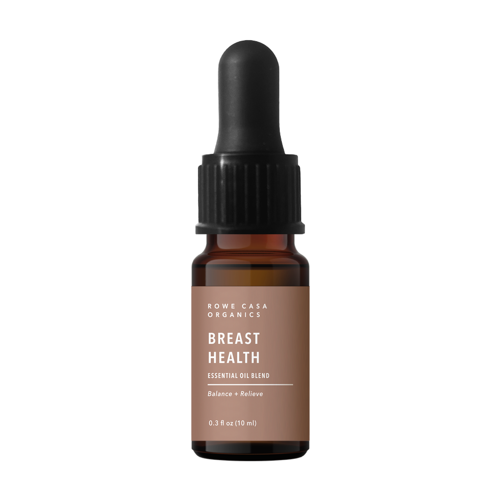 Rowe Casa Brown bottle with dropper labeled 'Breast Health' on a white background