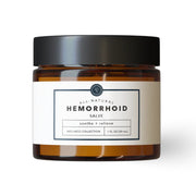 Jar of all-natural hemorrhoid salve on a white background