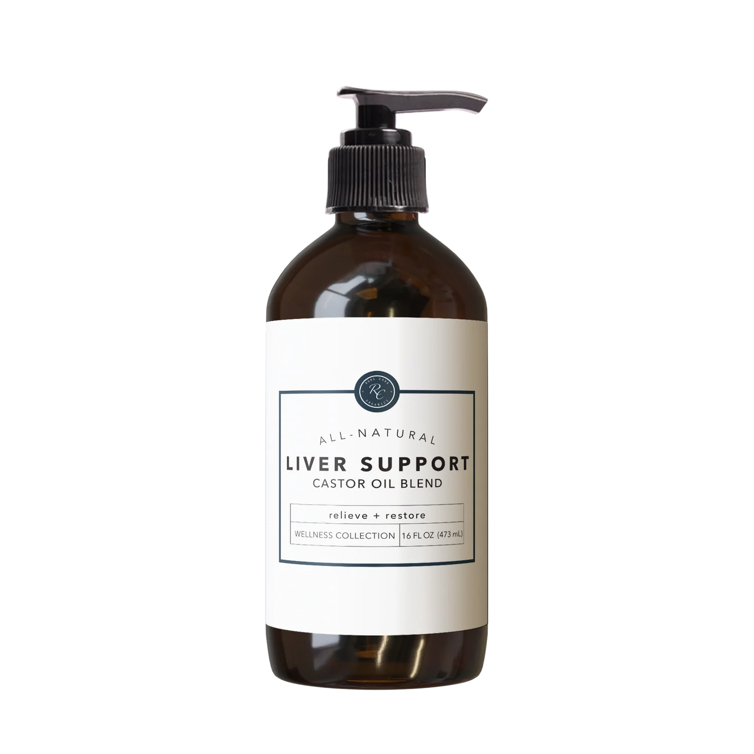 Rowe Casa Bottle of liver support castor oil blend on a white background
