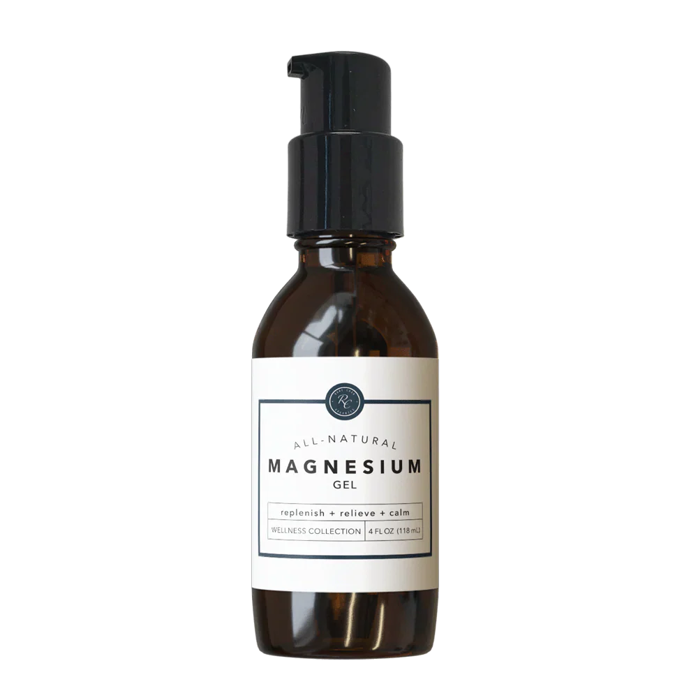 Rowe Casa Bottle of magnesium gel with a black pump on a white background