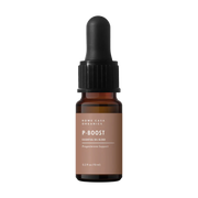 Brown glass bottle with dropper labeled 'P-Boost' on a white background