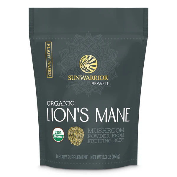Sunwarrior Organic Lion's Mane mushroom powder package on a white background