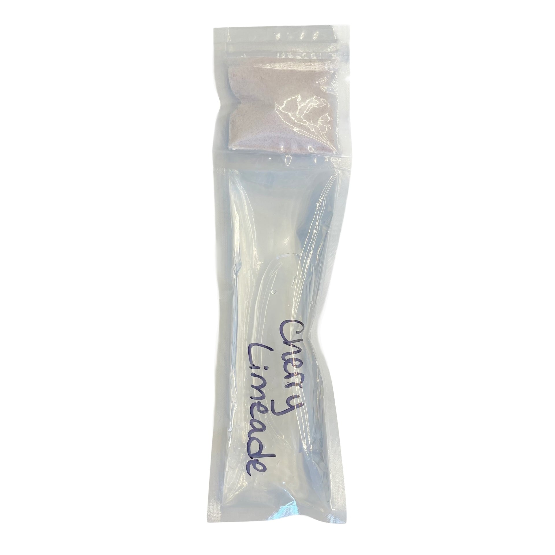 Rise Apothecary Clear plastic bag with cherry limeade text on a white background