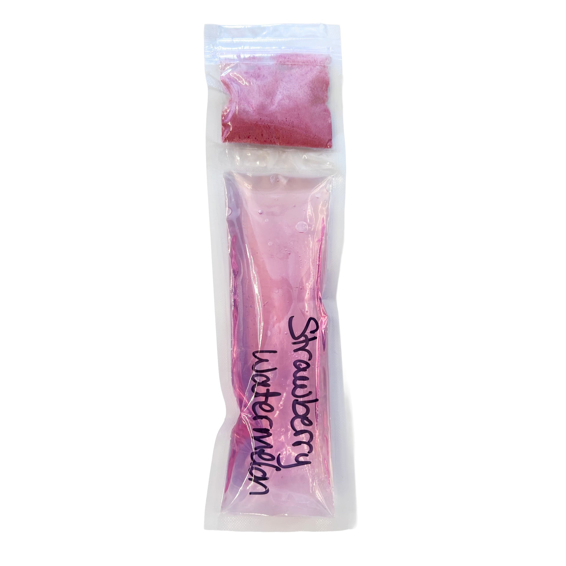 Rise Apothecary Clear plastic bag with 'Strawberry Watermelon' text on a white background