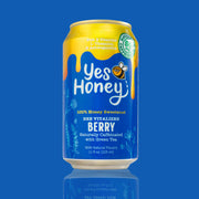 Yes Honey berry drink can on a blue background
