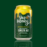 Can of Yes Honey Ginger Ale on a green background