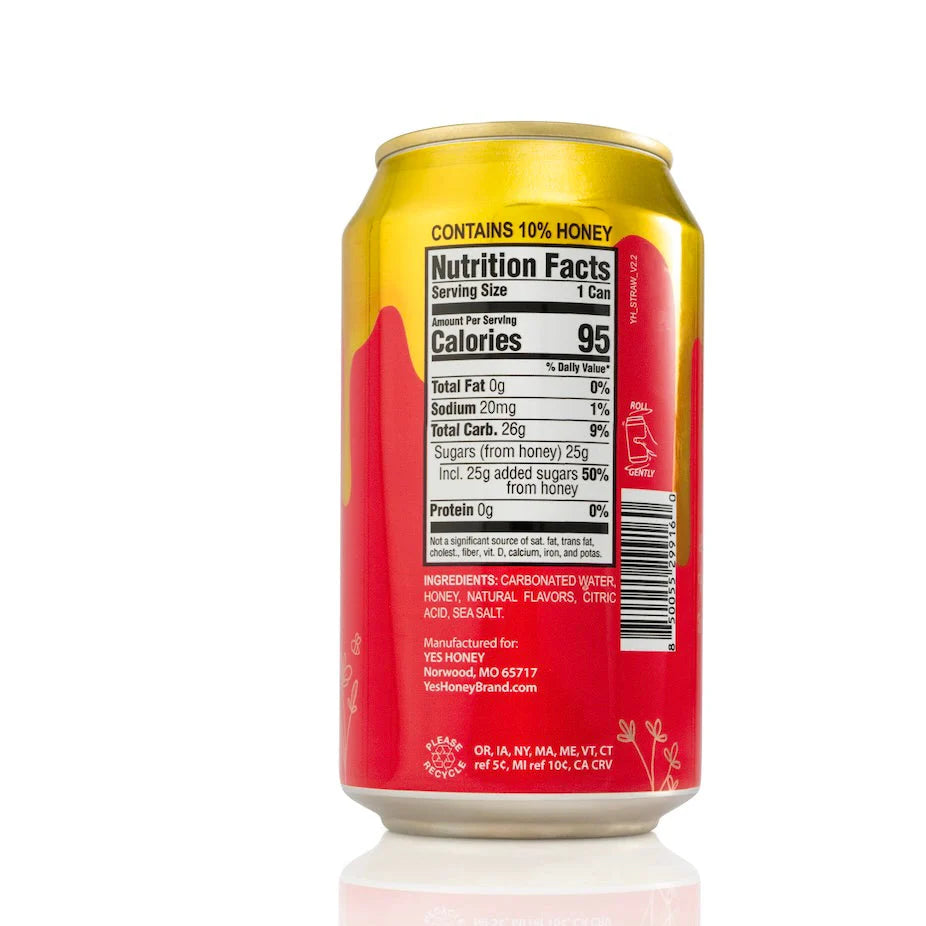 Red and yellow can with nutrition facts label on a white background