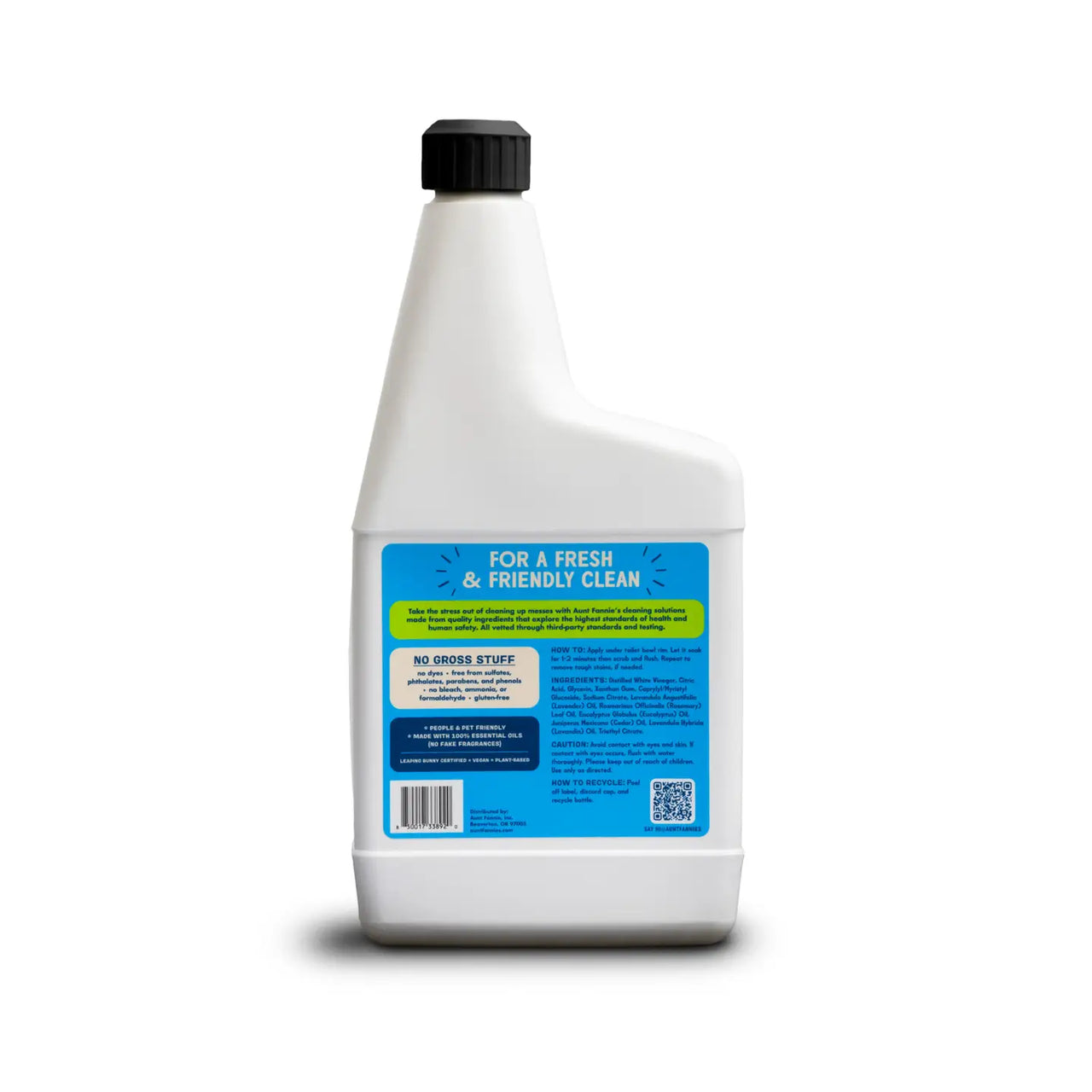 White bottle with a blue label on a white background