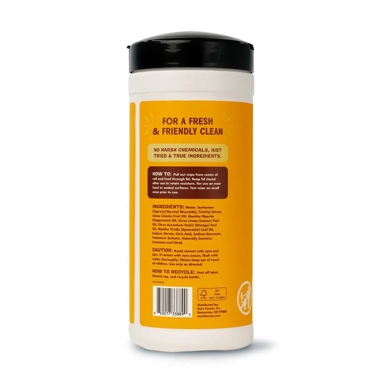 Cleaning product container with a yellow label on a white background