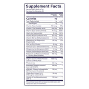 Supplement facts label with detailed nutritional information on a white background