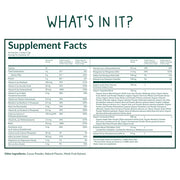 Supplement facts label with detailed nutritional information on a white background