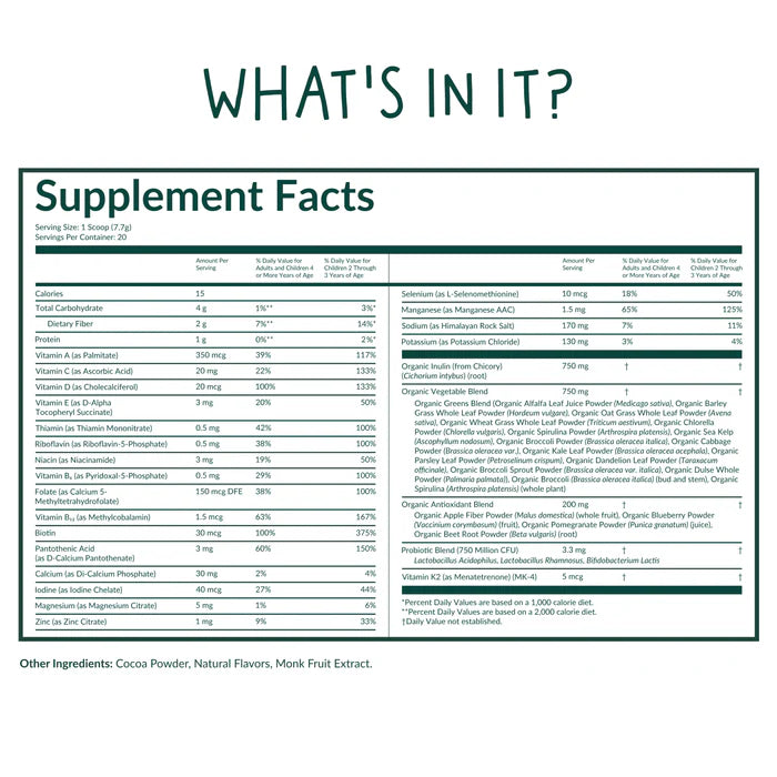 Supplement facts label with detailed nutritional information on a white background