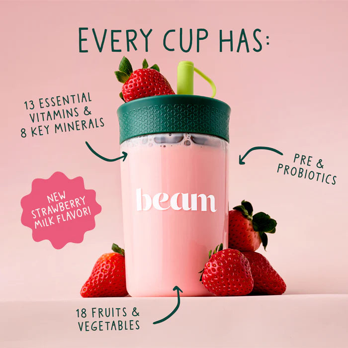 Pink 'beam' cup with strawberries on a pink background