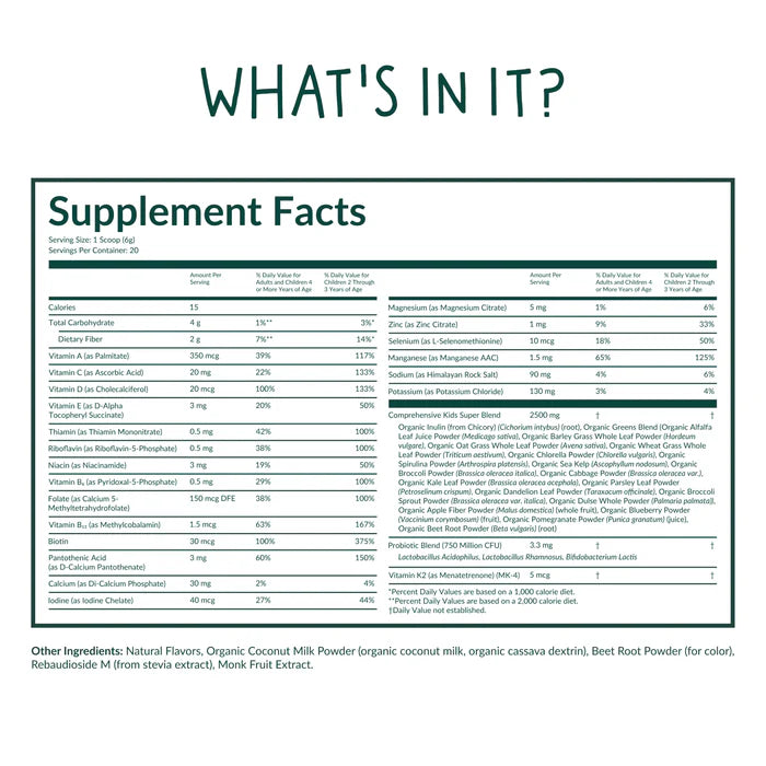 Supplement facts label with detailed ingredient list on a white background