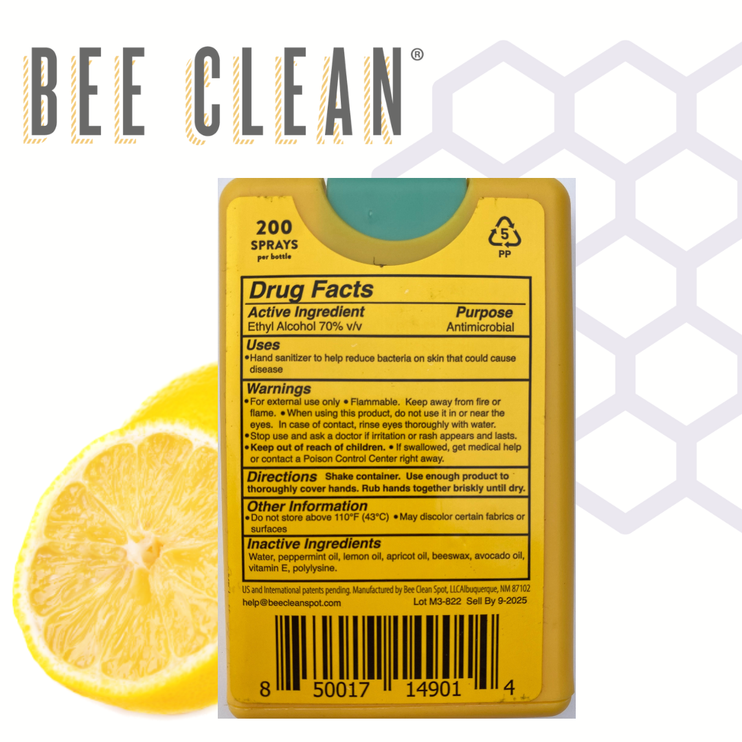 Bee Clean product packaging with lemon slice on a honeycomb background
