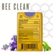 Bee Clean product packaging with label and floral elements on a honeycomb background