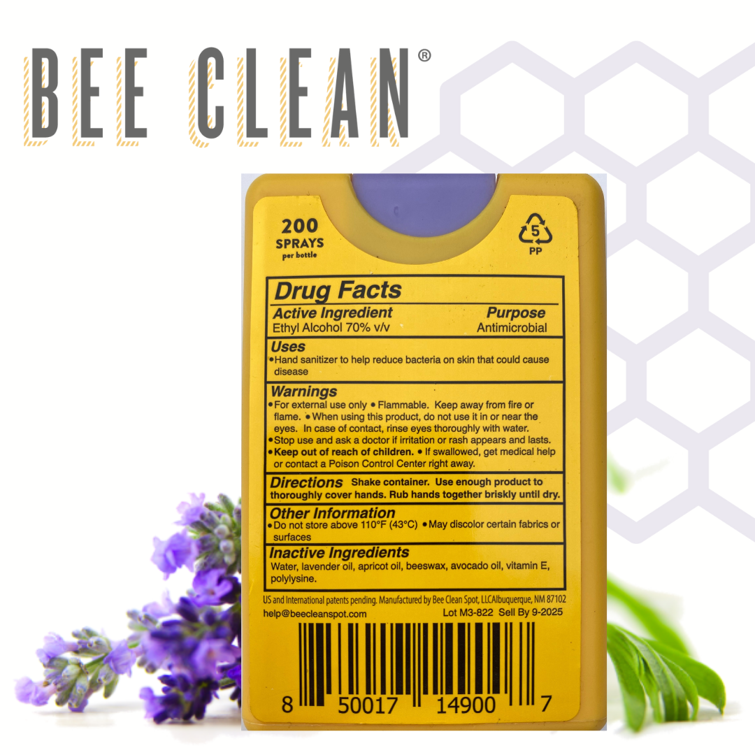 Bee Clean product packaging with label and floral elements on a honeycomb background