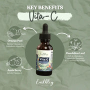 Earthley Wellness Vita-C bottle with key benefits on a green background