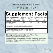 Supplement facts label for a product labeled 'Vita C (AF) 4 oz' with Earthley branding.