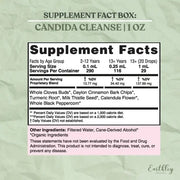 Supplement facts label for 'Candida Cleanse' on a light green background