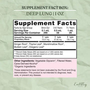 Supplement facts label for 'Deep Lung' supplement on a green background
