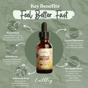 Earthley Wellness bottle with key benefits on a green background