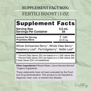 Supplement facts label for Fertili Boost on a green background